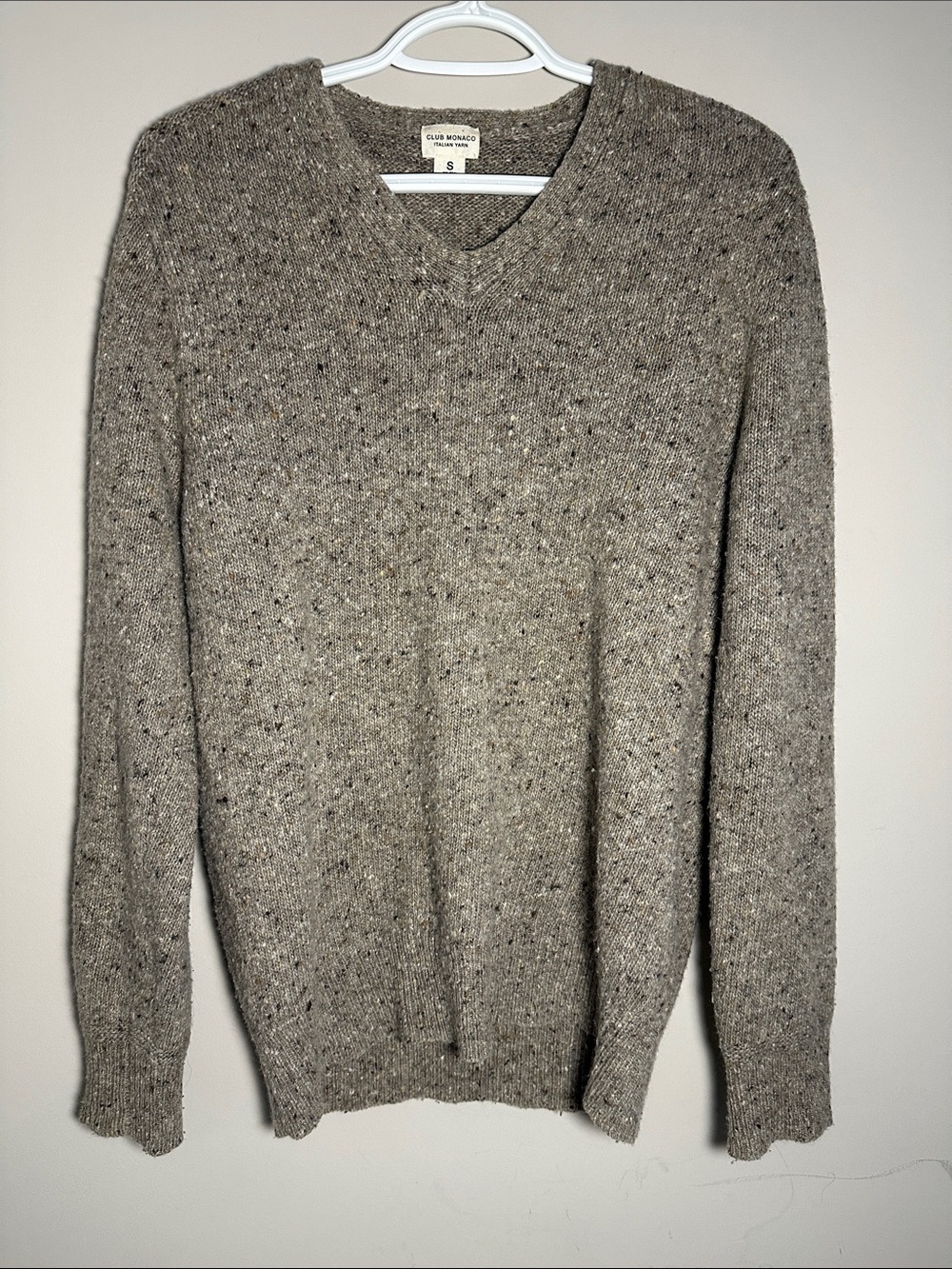 Club Monaco vneck taupe speckled part wool mohair blend Sweater